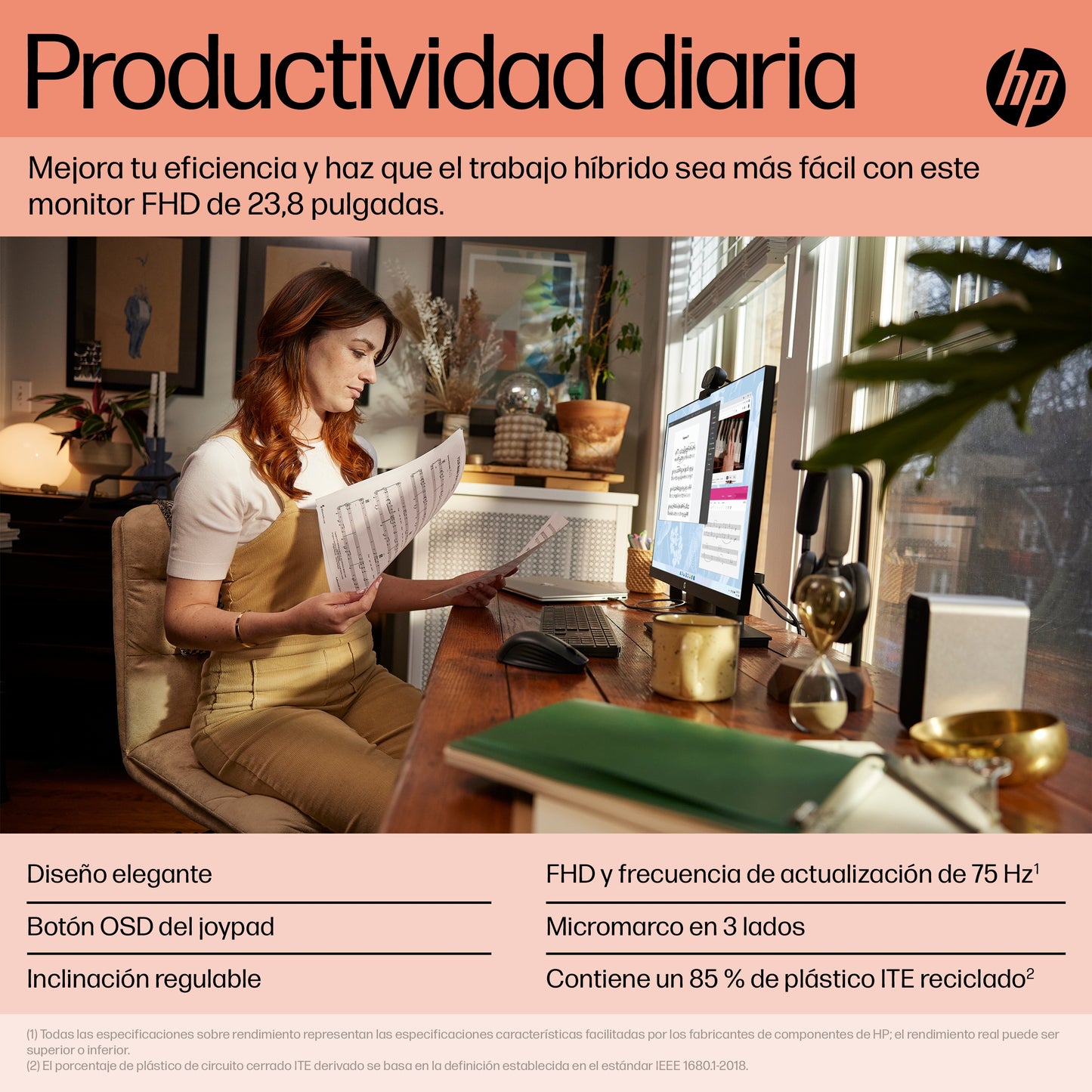 HP P24 G5 FHD Monitor monitor de computadora 60.5 cm (23.8") 1920 x 1080 Pixeles Full HD LCD Negro