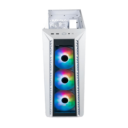 Gabinete Gamer Cooler Master MasterBox MB520 Mid Tower ATX mATX ITX Vidrio Templado 3xFan ARGB Color Blanco Sin Fuente