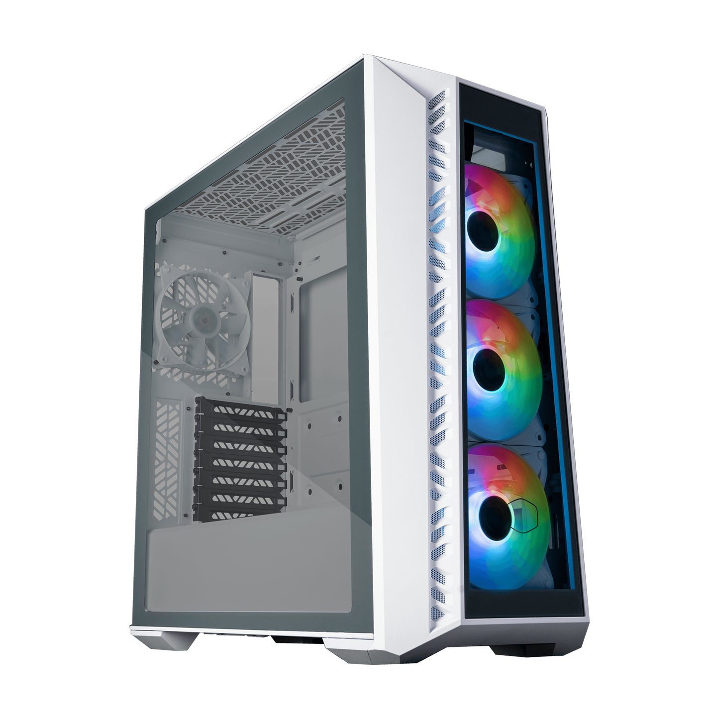 Gabinete Gamer Cooler Master MasterBox MB520 Mid Tower ATX mATX ITX Vidrio Templado 3xFan ARGB Color Blanco Sin Fuente