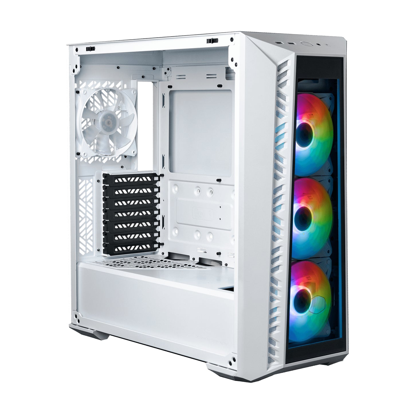 Gabinete Gamer Cooler Master MasterBox MB520 Mid Tower ATX mATX ITX Vidrio Templado 3xFan ARGB Color Blanco Sin Fuente