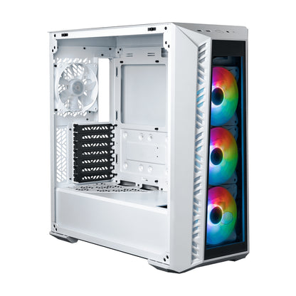 Gabinete Gamer Cooler Master MasterBox MB520 Mid Tower ATX mATX ITX Vidrio Templado 3xFan ARGB Color Blanco Sin Fuente