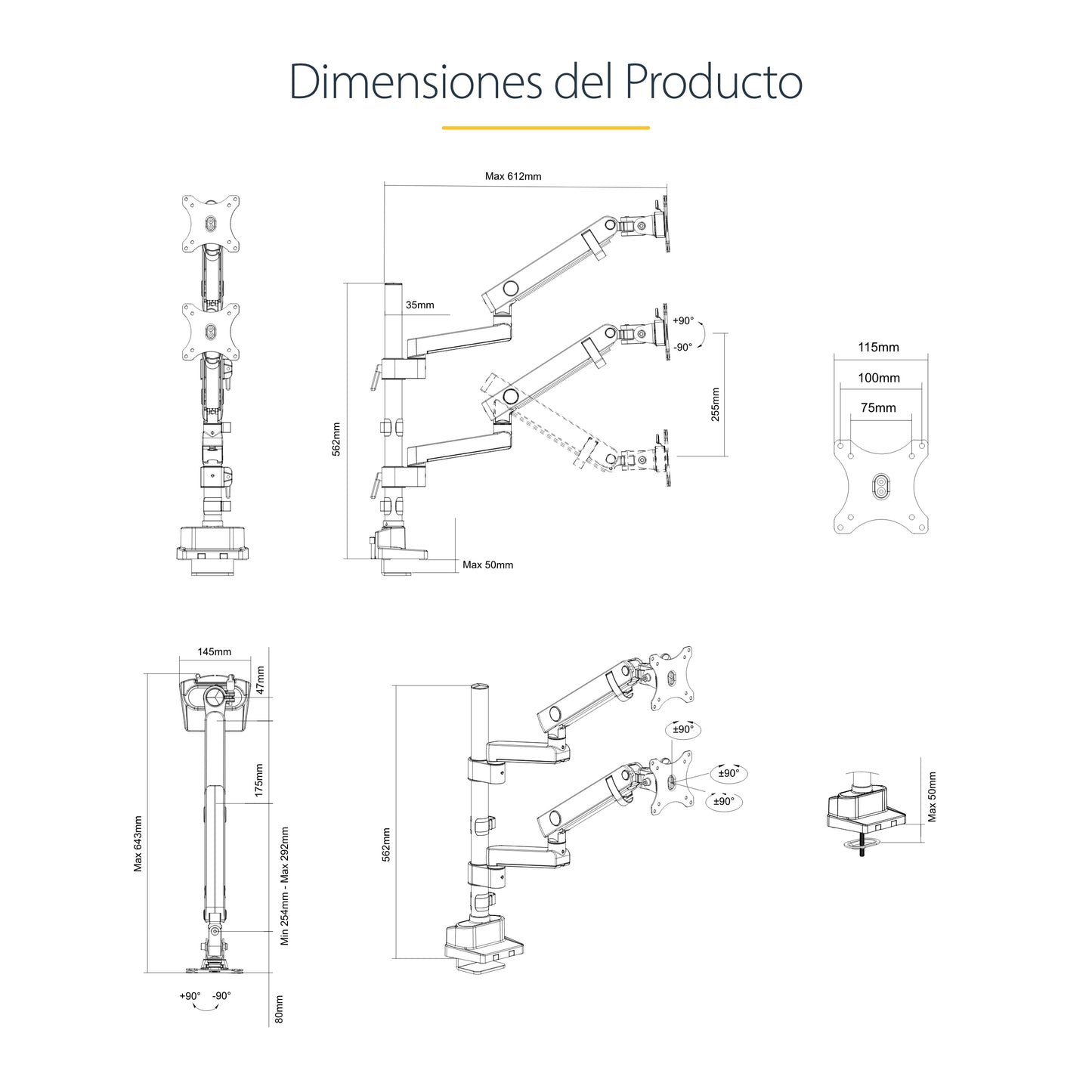 StarTech.com ARMDUALPIVOT soporte para pantalla plana 81.3 cm (32") Escritorio Negro