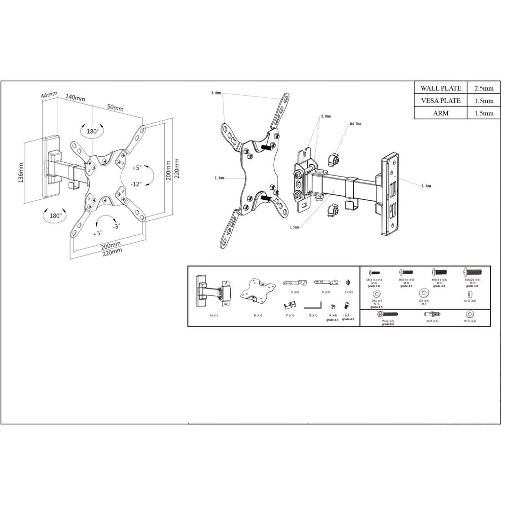 Manhattan 461399 soporte para TV 106.7 cm (42") Negro