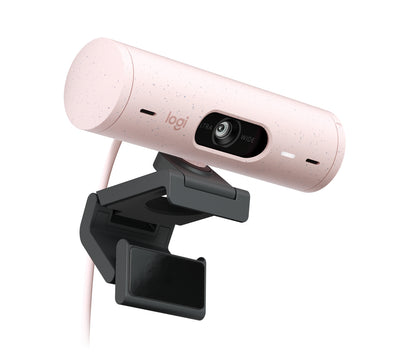 Cámara Web Logitech Brio 500 FHD Resolución 1080p Corrección Iluminación Encuadre Automático Color Rosa