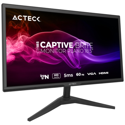 Monitor Acteck Plano 18.5 TN Captive Brite CB185 / HD/60Hz/5ms/Low-blue light/1xVGA+1xHDMI 1.4/VESA75mm/Essential Negro