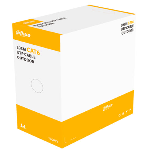 Bobina de Cable DAHUA UTP para Exterior Cat6/ 100% Cobre/ 305 metros/ Color Negro/ Cubierta Exterior MDPE/ Cumple con Es