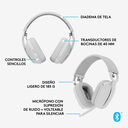 Audífonos Logitech Zone Vibe 100 Inalámbrico Over Ear Color Off white Color