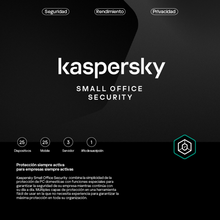 Licencia Antivirus ESD Kaspersky Small Office Security 1 Año 25 Dispositivos + 25 Mobile + 3 File Server