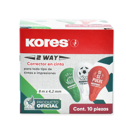 Corrector en cinta Kores 2 Way 8 m x 4.2 mm caja c/10 piezas Selección Mexicana