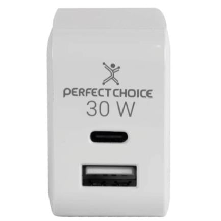Adaptador de Corriente Perfect Choice 30W Carga Rápida Puertos USB C+A Blanco