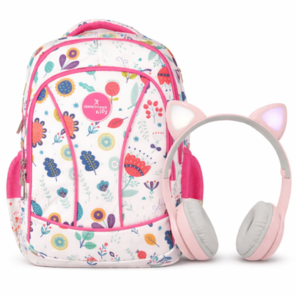 Kit Perfect Choice de Mochila Brooklyn Flores y Audífonos Catto color Rosa