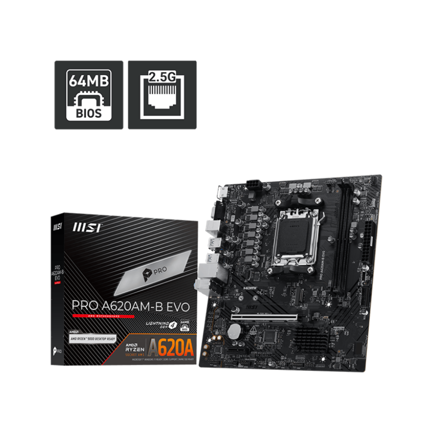 Tarjeta Madre MSI PRO A620AM-B EVO Micro-ATX Socket AM5 AMD A620 128GB DDR5 HDMI para AMD