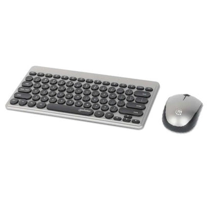 Teclado y Mouse Manhattan Optico Inalambrico Negro y Plata Mini Combo