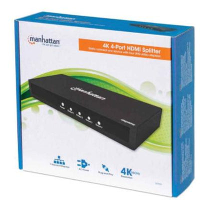 Adaptador Manhattan Video Splitter HDMI 4k a 60Hz 4 Puertos Color Negro