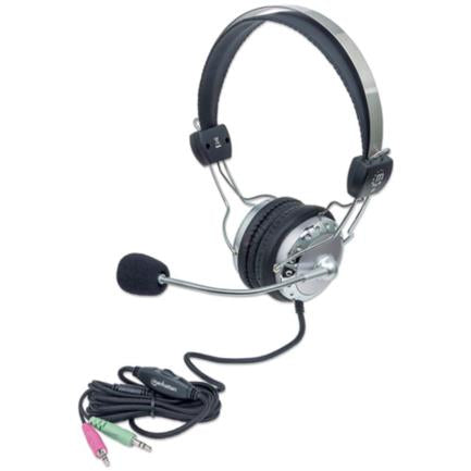 Audífonos Manhattan Estéreo Micrófono Extensión Metálica Flexible Color Negro-Plata