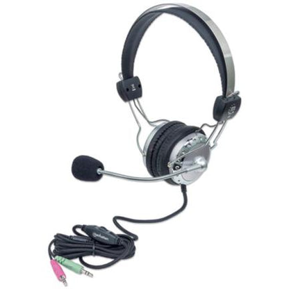 Audífonos Manhattan Estéreo Micrófono Extensión Metálica Flexible Color Negro-Plata