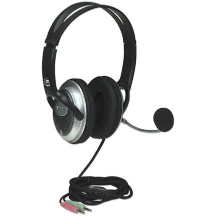 Audífonos Manhattan Estéreo Clásicos Micrófono Extensión Metálica Flexible Color Negro-Plata