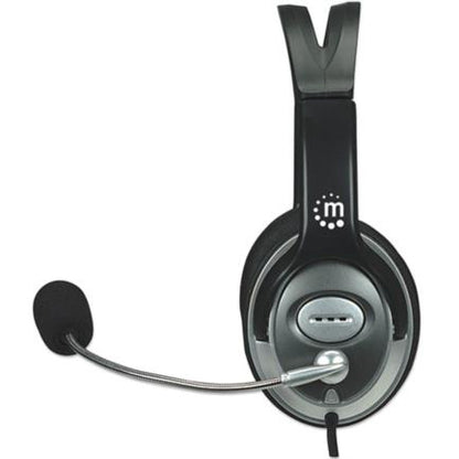 Audífonos Manhattan Estéreo Clásicos Micrófono Extensión Metálica Flexible Color Negro-Plata