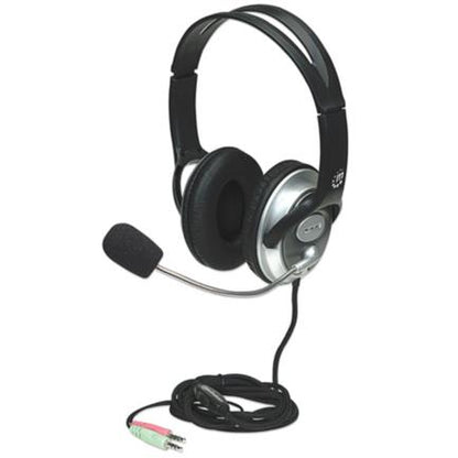 Audífonos Manhattan Estéreo Clásicos Micrófono Extensión Metálica Flexible Color Negro-Plata