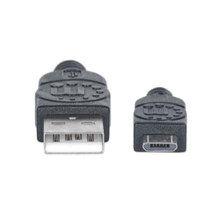 Cable Manhattan USB-A Micro USB-B 2.0 Alta Velocidad 3m Color Negro