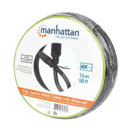 Cable Manhattan Alta Velocidad Canal Ethernet HDMI M-M 15m Color Negro