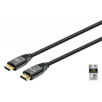 Cable Manhattan HDMI Certificado Ultra Alta Velocidad 8K a 60Hz/4K a 120Hz C/Ethernet 3m Color Negro