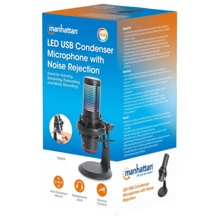 Micrófono Manhattan Omnidireccional USB con LED RGB y cancelación de ruido