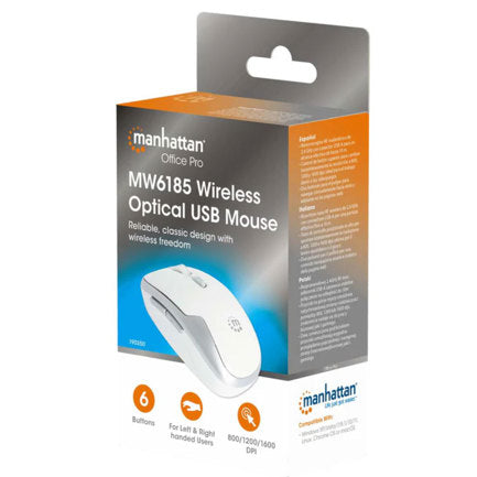 Mouse Optico Inalambrico Manhattan 6 botones Diestro 2.4G Blanco