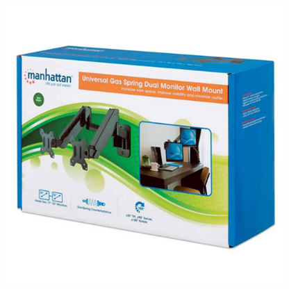 Soporte Monitor Manhattan Universal Pared para 2 Monitores 17" a 32" Pistón Hasta 8 Kg