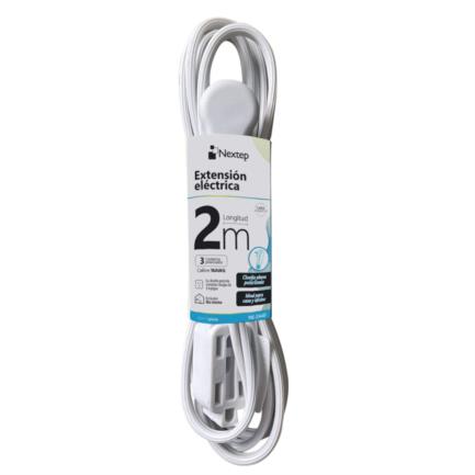 Extension Electrica Nextep para Casa/Oficina 16 AWG 2m Clavija Plana Blanca