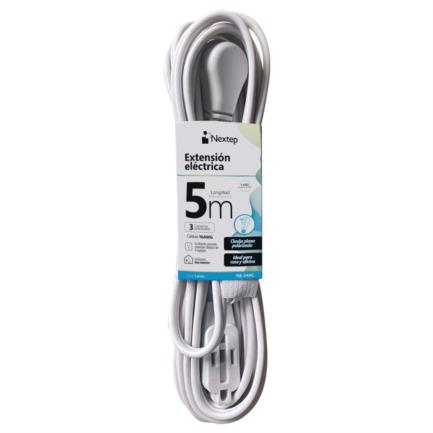Extension electrica Nextep para Casa/Oficina 16 AWG 5m Clavija Plana Blanca