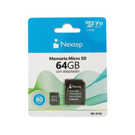 Memoria Micro SD Nextep 64GB Clase 10 UHS U1 c/Adaptador