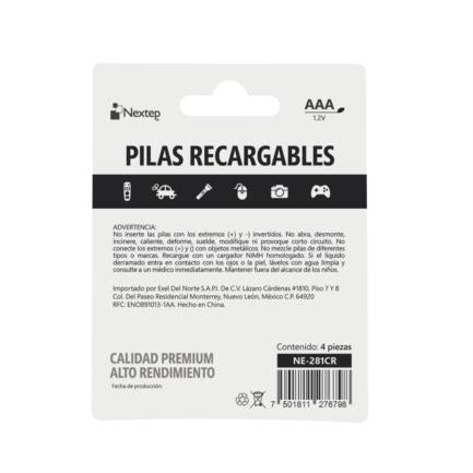 Pilas Nextep AAA Recargables HR03 NiMH 1.2V C/4 Piezas 800mAh - vista 2