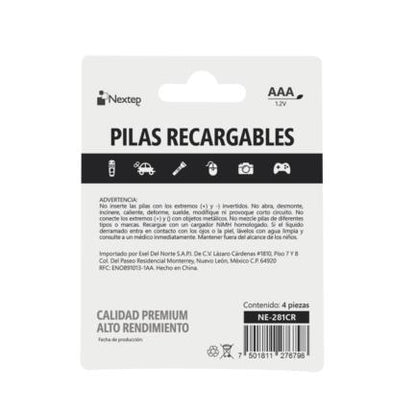 Pilas Nextep AAA Recargables HR03 NiMH 1.2V C/4 Piezas 800mAh - vista 2