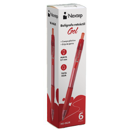 Boligrafo Nextep Gel Retractil Mediano 0.7mm Rojo c/6