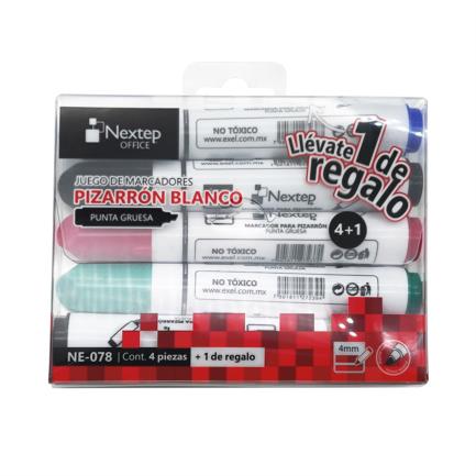 Marcadores Nextep para Pizarron Blanco Juego de 4+1 Punta Gruesa Cincel 4mm