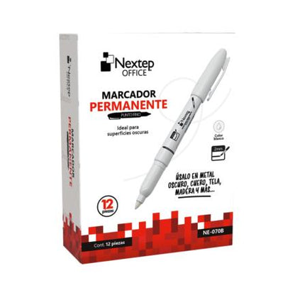 Marcador Nextep Permanente Punta Fina 2mm Blanco C/12