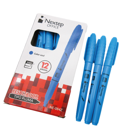 Marcador Nextep Resaltador Tipo Pluma Punta Cincel Color Azul C/12 Pzas - vista 2