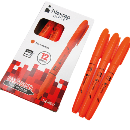 Marcador Nextep Resaltador Tipo Pluma Punta Cincel Color Naranja C/12 Pzas - vista 2