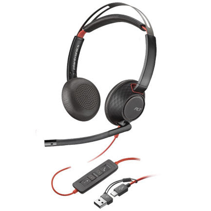 POLY Auriculares estéreo Blackwire 5220 + conector de 3.5 mm + adaptador USB-C/A