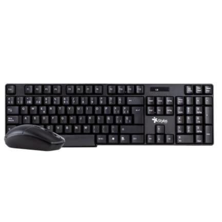 Kit Teclado y Mouse Stylos Inalámbrico 105 Teclas 1200 dpi USB Nano Alcance 10m Color Negro