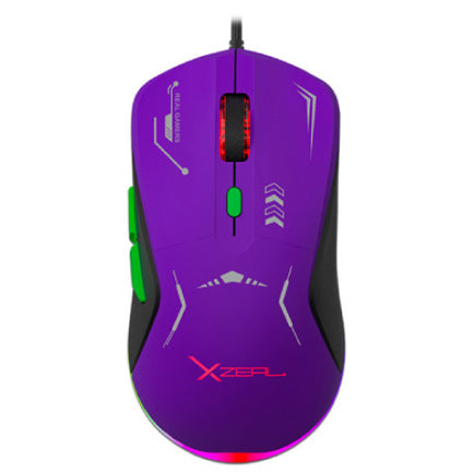 Mouse Gamer XZ-401 RGB 7 200 Dpi 6 botones Conexion USB 1.5m Morado-Verde