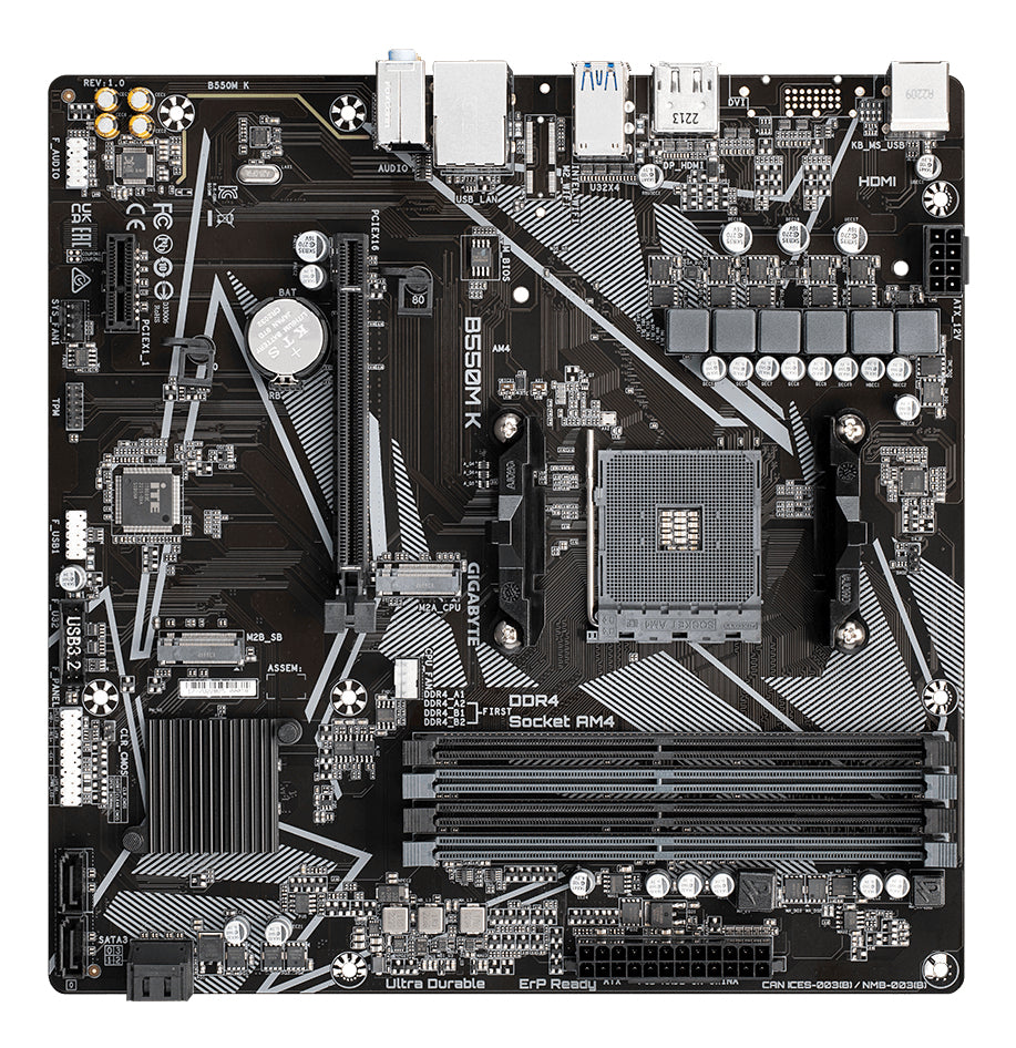 Tarjeta Madre Gigabyte B550M K 4xDDR4 128GB 4733Mhz PCIe 4.0 M.2 HDMI DP S AM4 Ryzen mATX