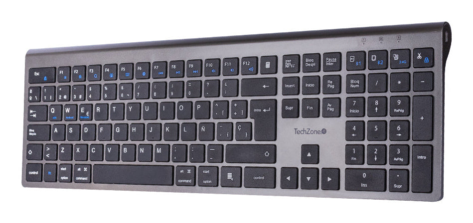 Teclado TechZone Hefestos Recargable Multipunto Bluetooth 10m de Alcance Color Plata