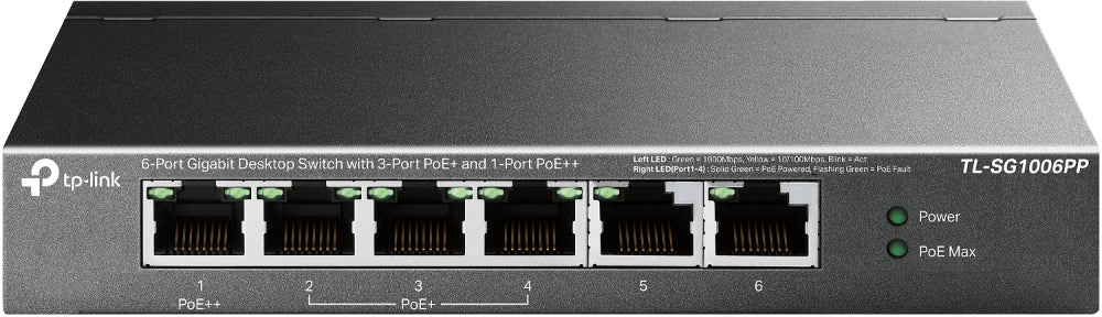 TP-Link TL-SG1006PP dispositivo de redes No administrado Gigabit Ethernet (10/100/1000) Energía sobre Ethernet (PoE) Gris