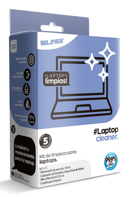 Kit Limpieza Silimex Laptopcleaner Incluye Toallita Microfibra 20x20 cm Limpiador 100 ml y Removedor De Polvo 170 ml