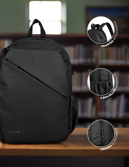 Mochila TechZone Style Negra para Laptops de 16 Múltiples Compartimientos Diseño Ideal para Uso Diario