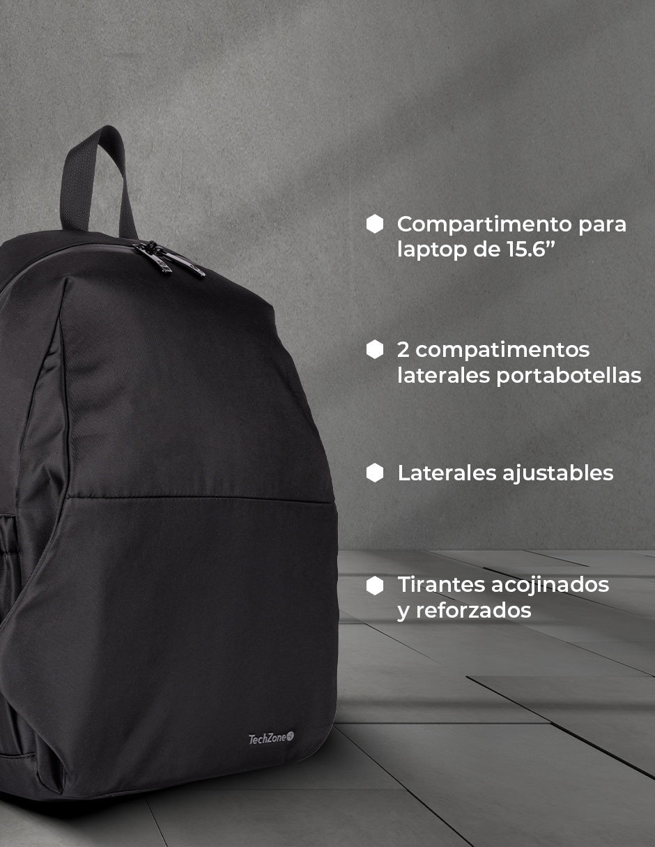 Mochila TechZone Lite TZLBP13 15.6 Poliester 420 D Twill Color Negro Laterales Ajustables