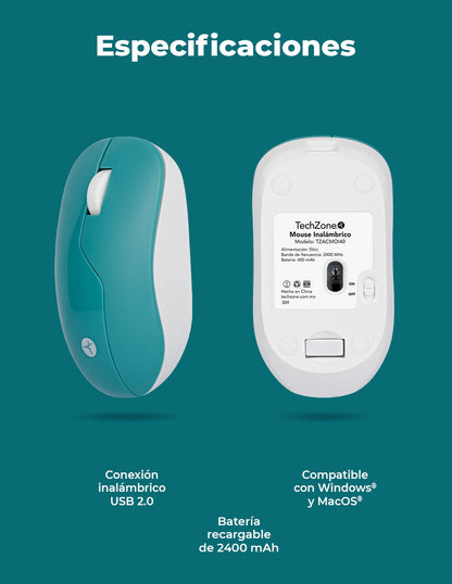Mouse Inalámbrico TechZone Verde Armor Recargable Wireless