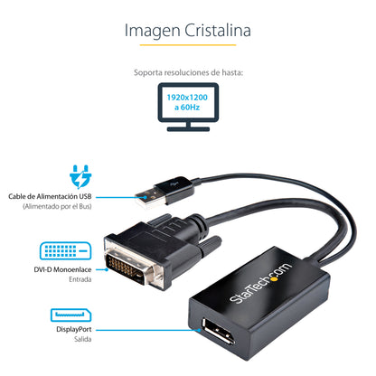 StarTech.com DVI2DP2 adaptador de cable de vídeo 0.254 m Negro